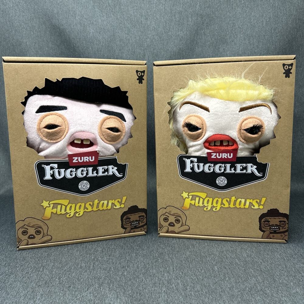 ZURU Fuggler Fuggstars Plush Toy 2pc Lot Greazee Fleeting Fartlet Monster NIB 9"